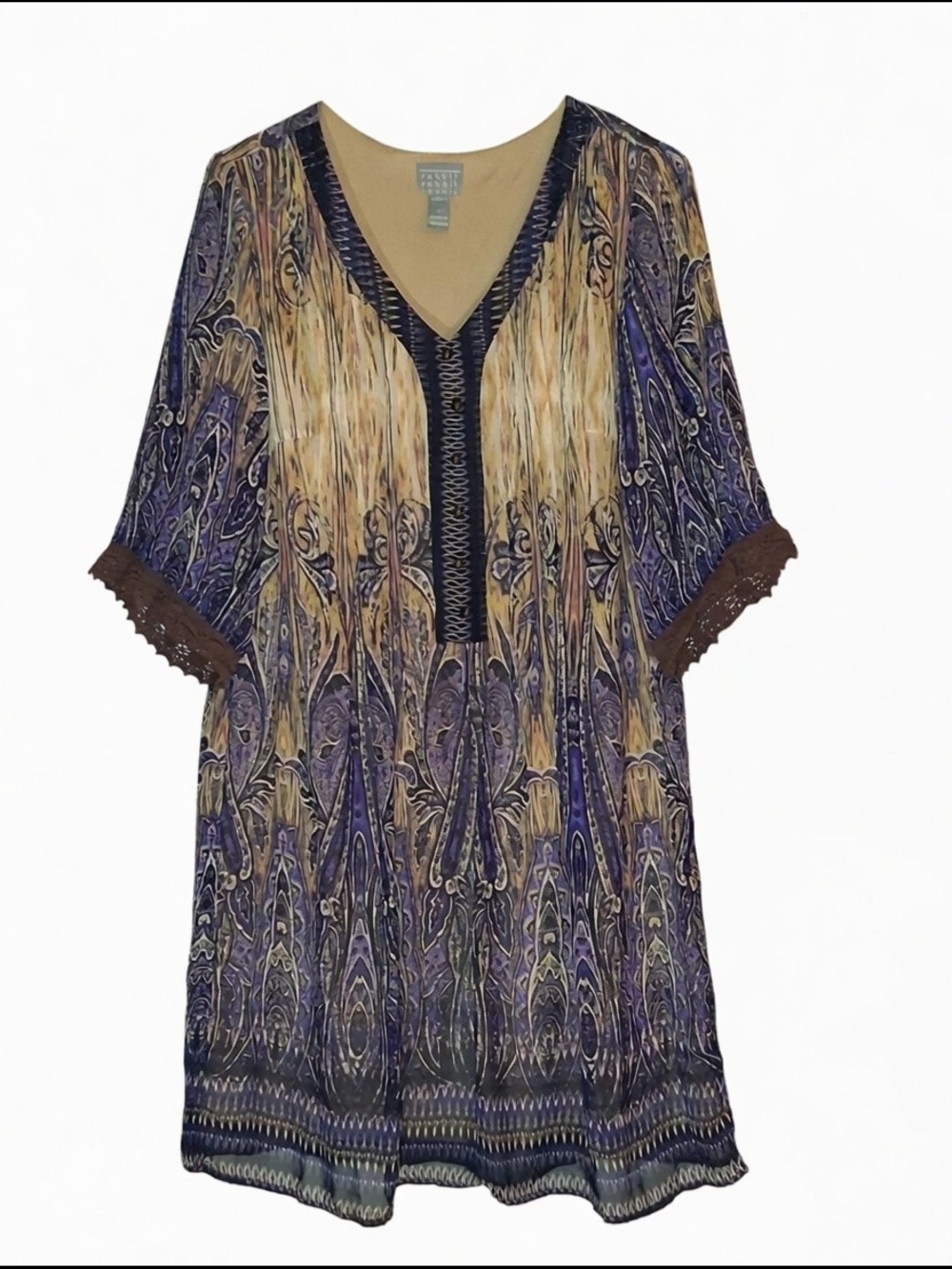 Rabbit Rabbit Rabbit Bohemian Style V-Neck Tunic in Purple and Tan